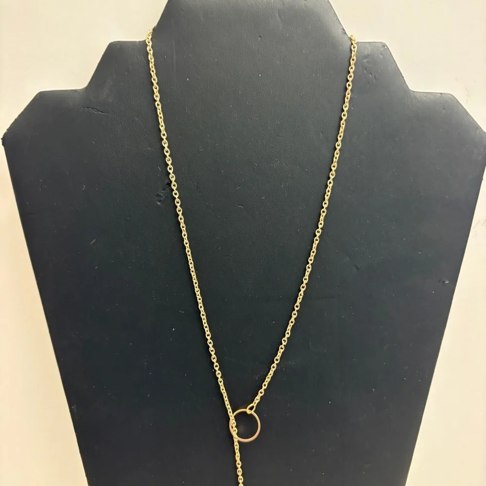 Gold Chain Necklace with Ring Pendant Lariat Style 20” chain